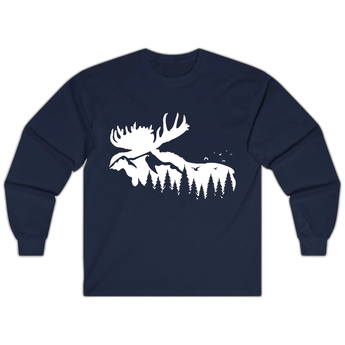 Moose Mountain Forest Silhouette Long Sleeve in Navy