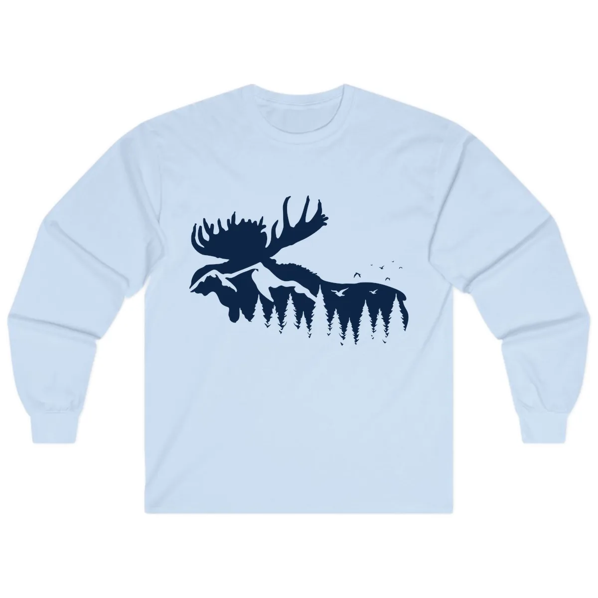 Moose Mountain Forest Silhouette Long Sleeve in Light Blue