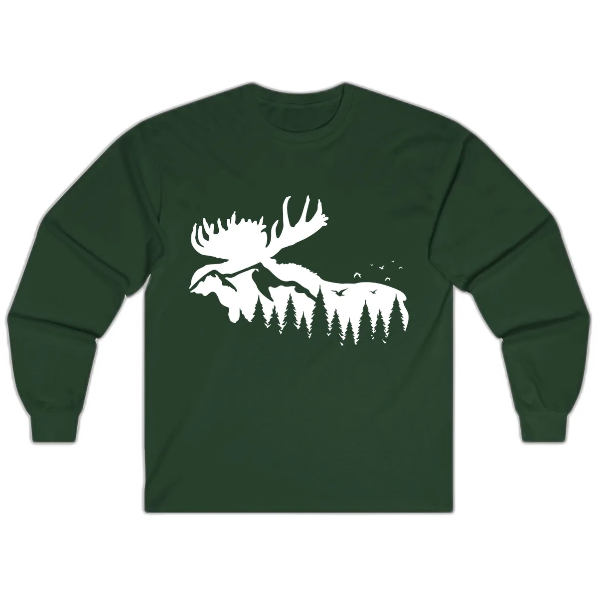 Moose Mountain Forest Silhouette Long Sleeve in Forest Green