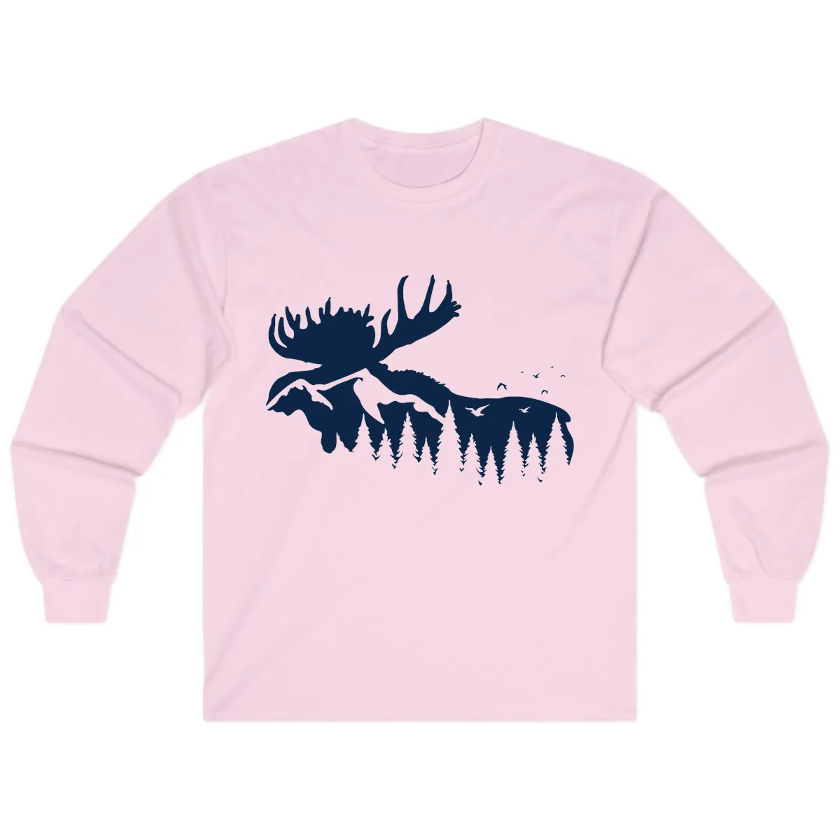 Moose Mountain Forest Silhouette Long Sleeve in Light Pink