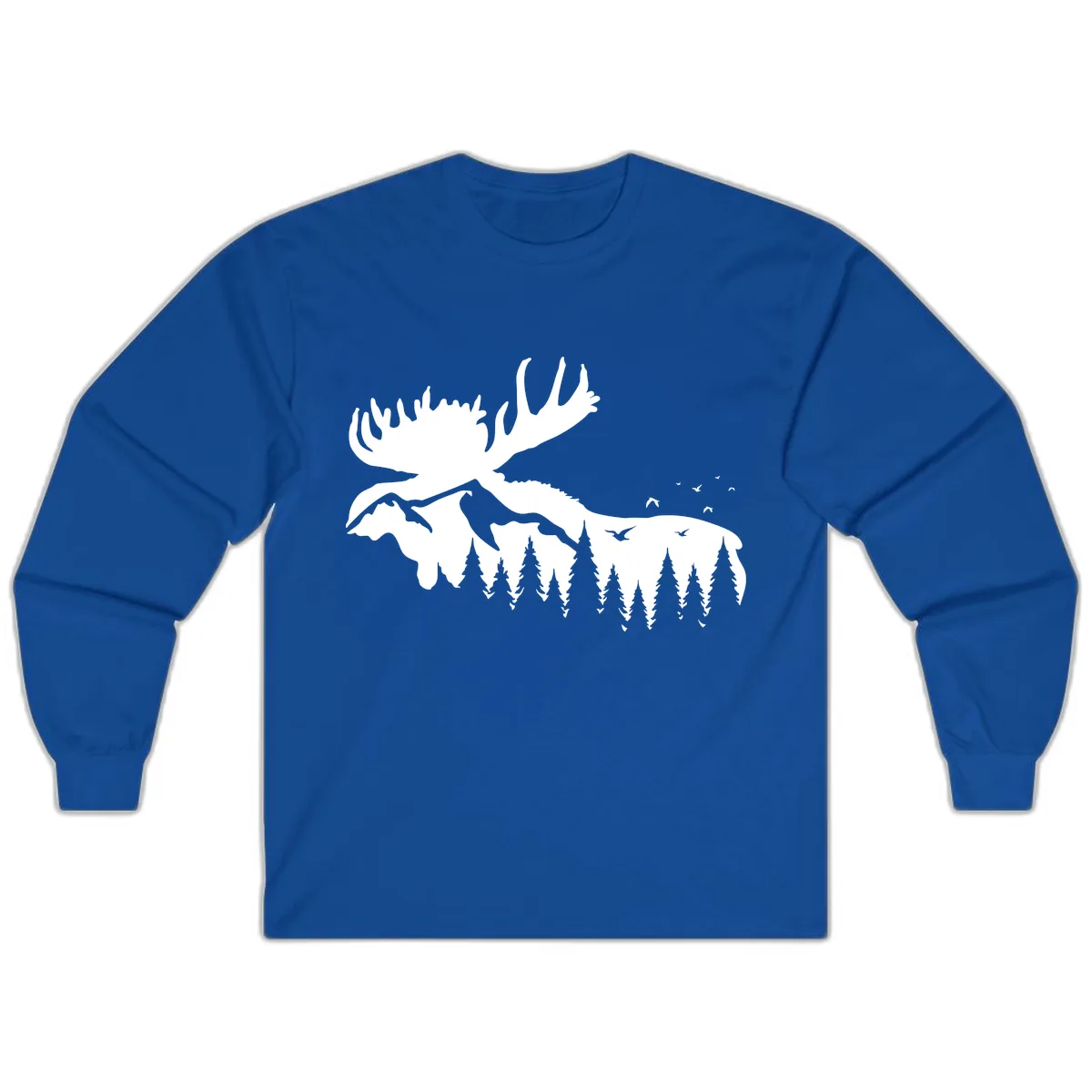 Moose Mountain Forest Silhouette Long Sleeve in Royal