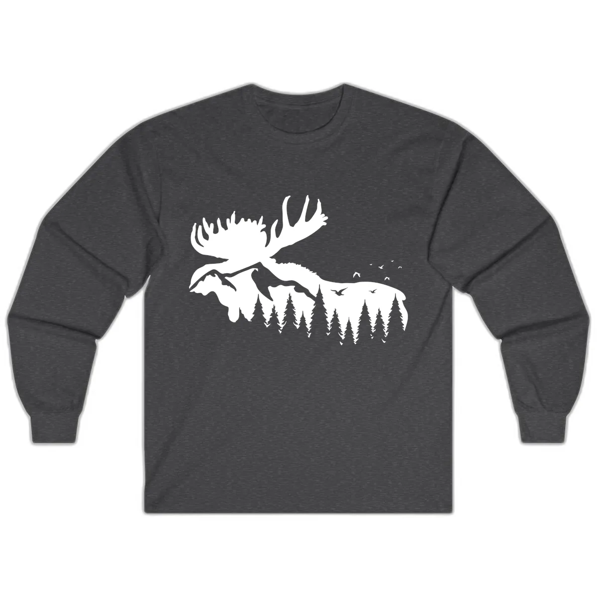 Moose Mountain Forest Silhouette Long Sleeve in Dark Heather