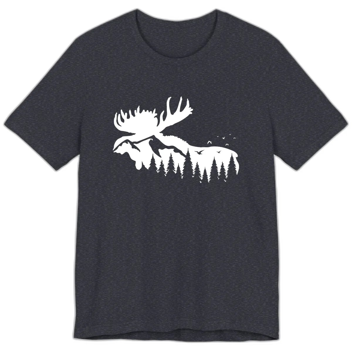 Moose Mountain Forest Silhouette Premium T-Shirt in Heather Navy