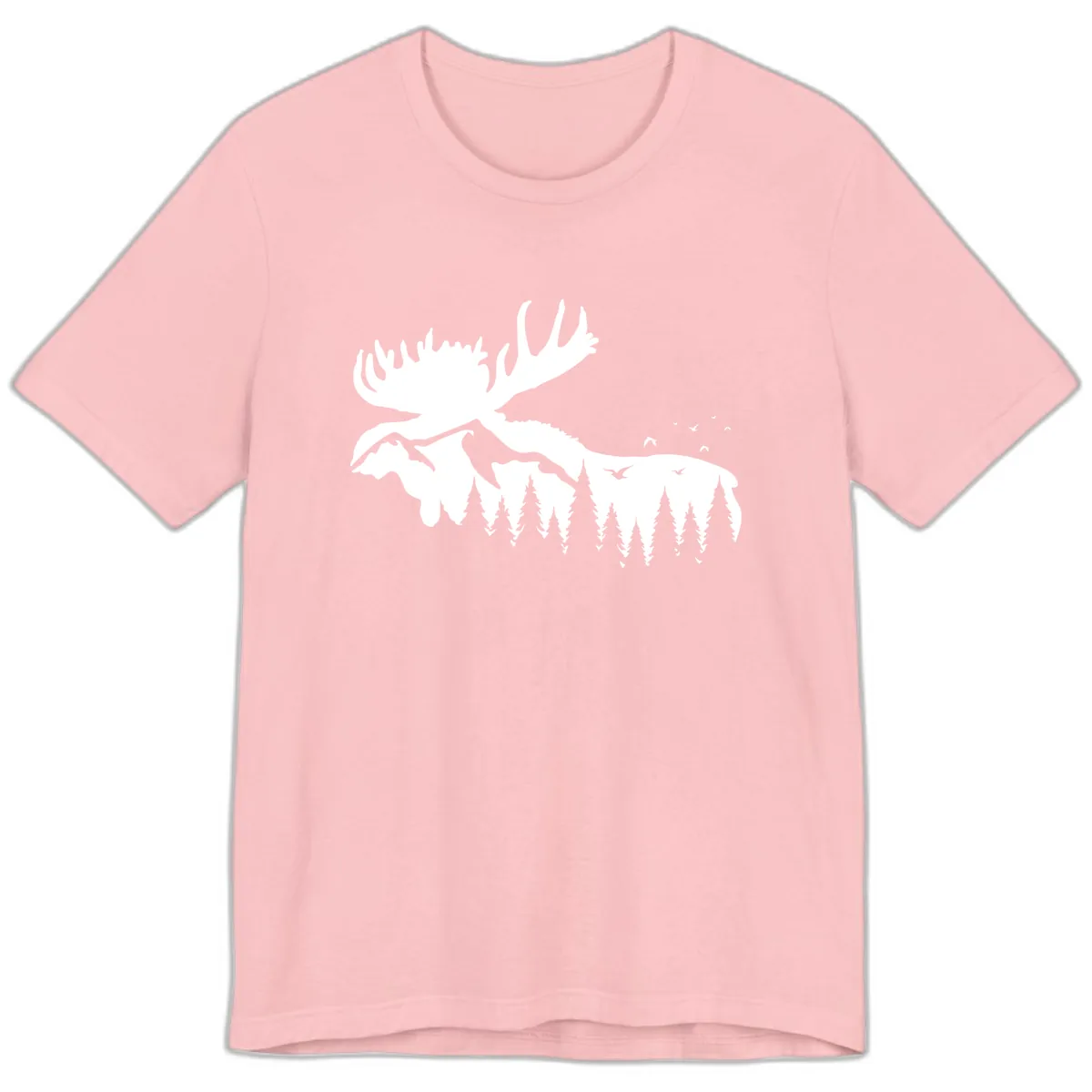 Moose Mountain Forest Silhouette Premium T-Shirt in Pink