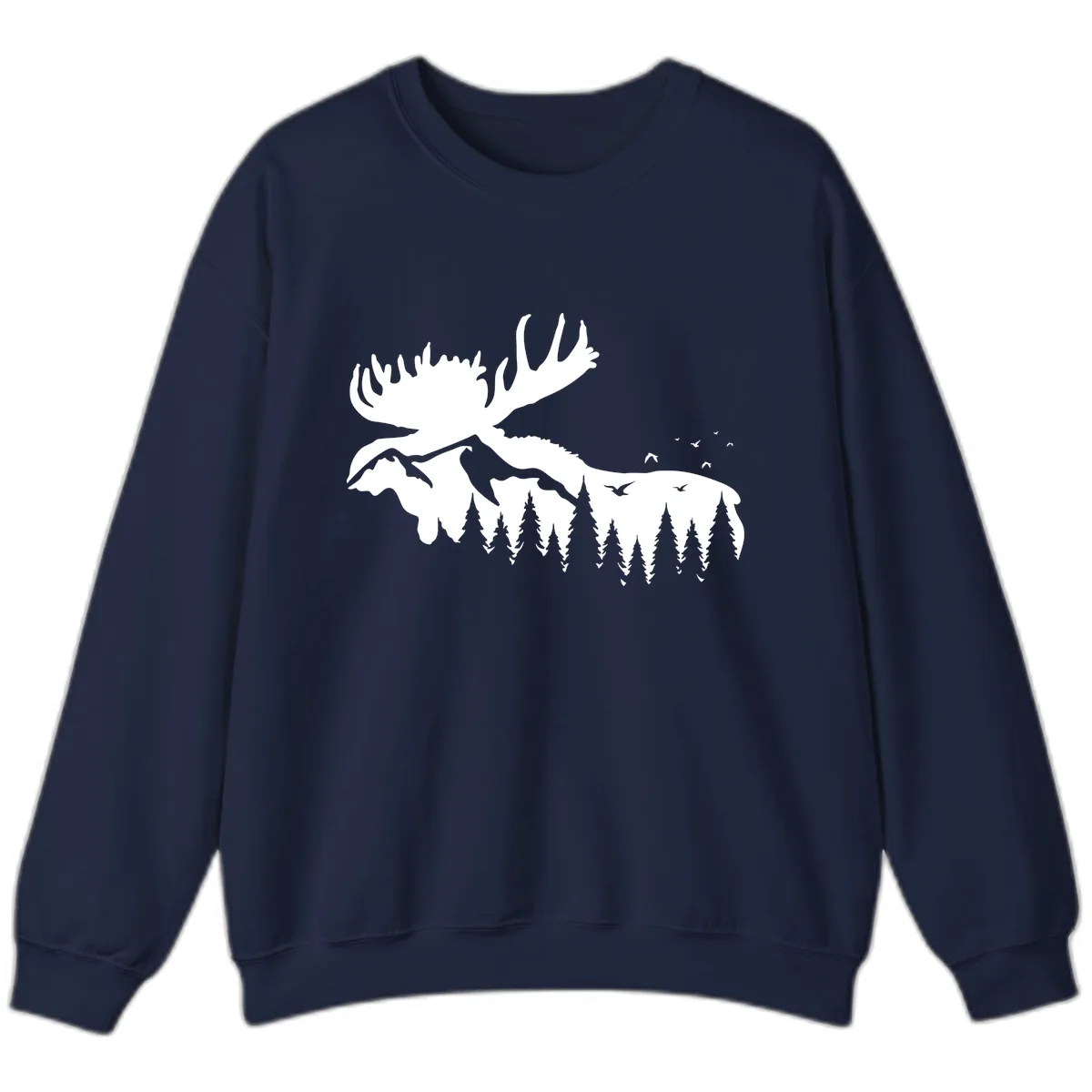 Moose Mountain Forest Silhouette Sweatshirt in Navy