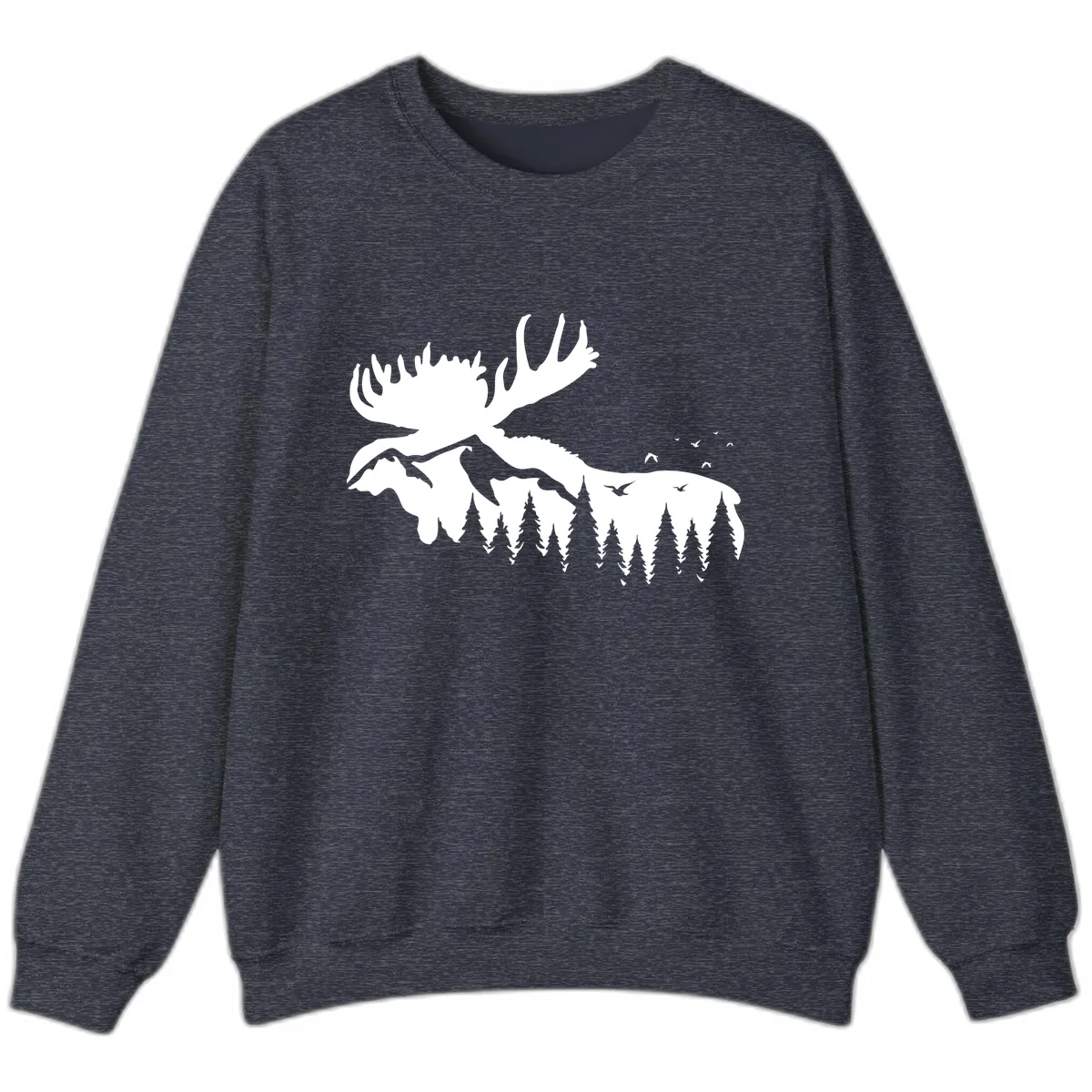 Moose Mountain Forest Silhouette Sweatshirt in Heather Sport Dark Navy