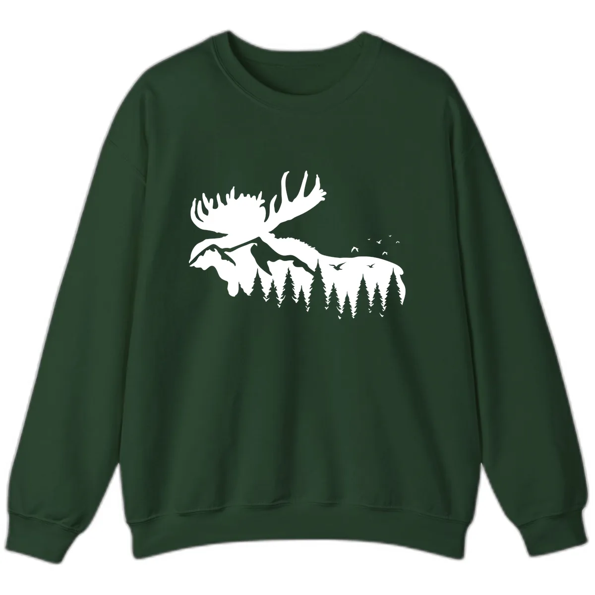 Moose Mountain Forest Silhouette Sweatshirt in Forest Green