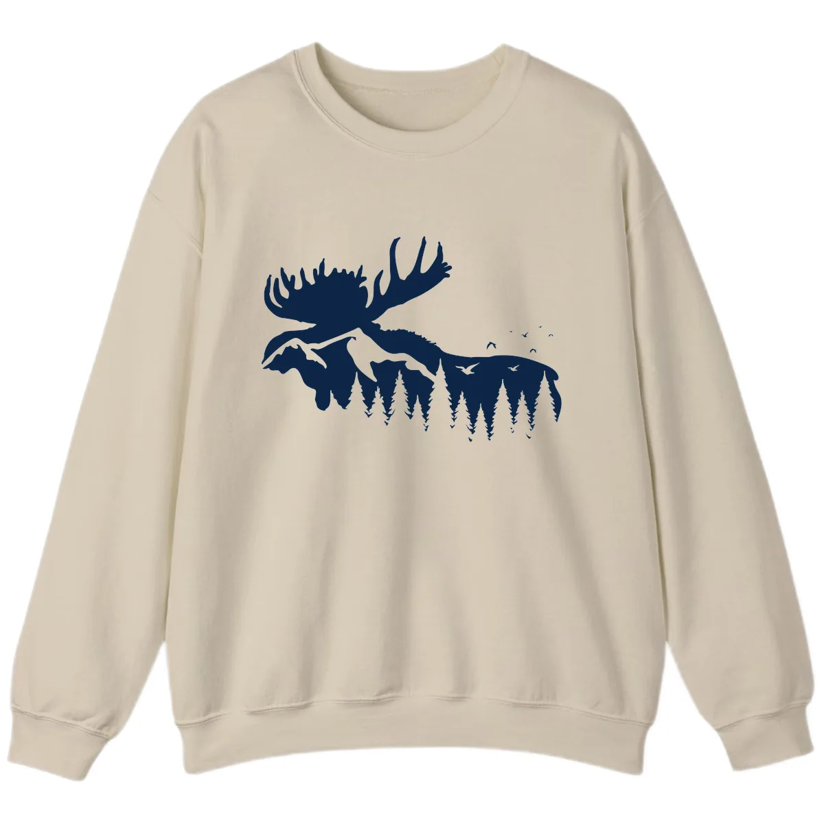 Moose Mountain Forest Silhouette Sweatshirt in Sand