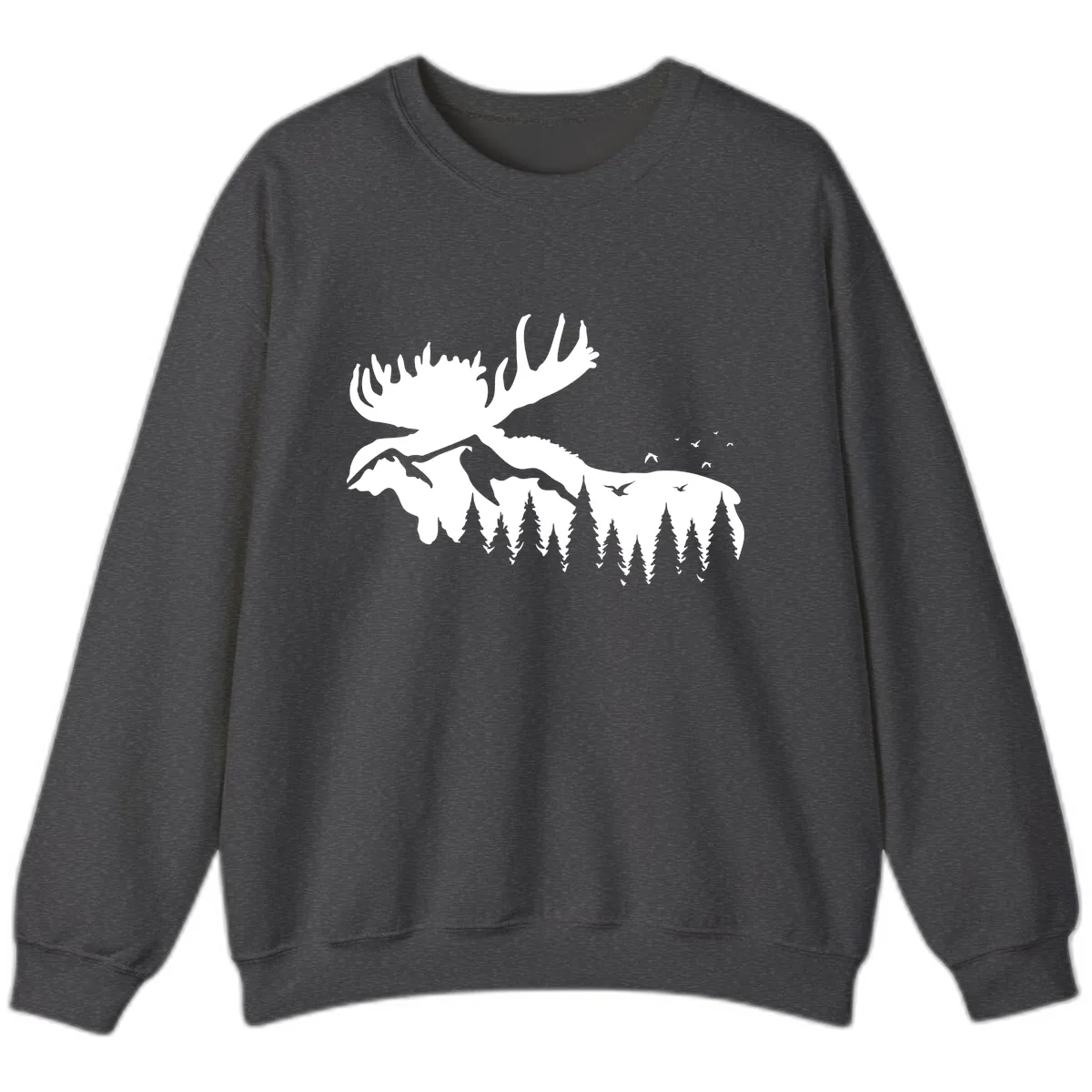 Moose Mountain Forest Silhouette Sweatshirt in Dark Heather