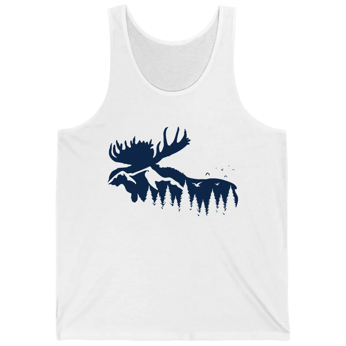 Moose Mountain Forest Silhouette Tank in White