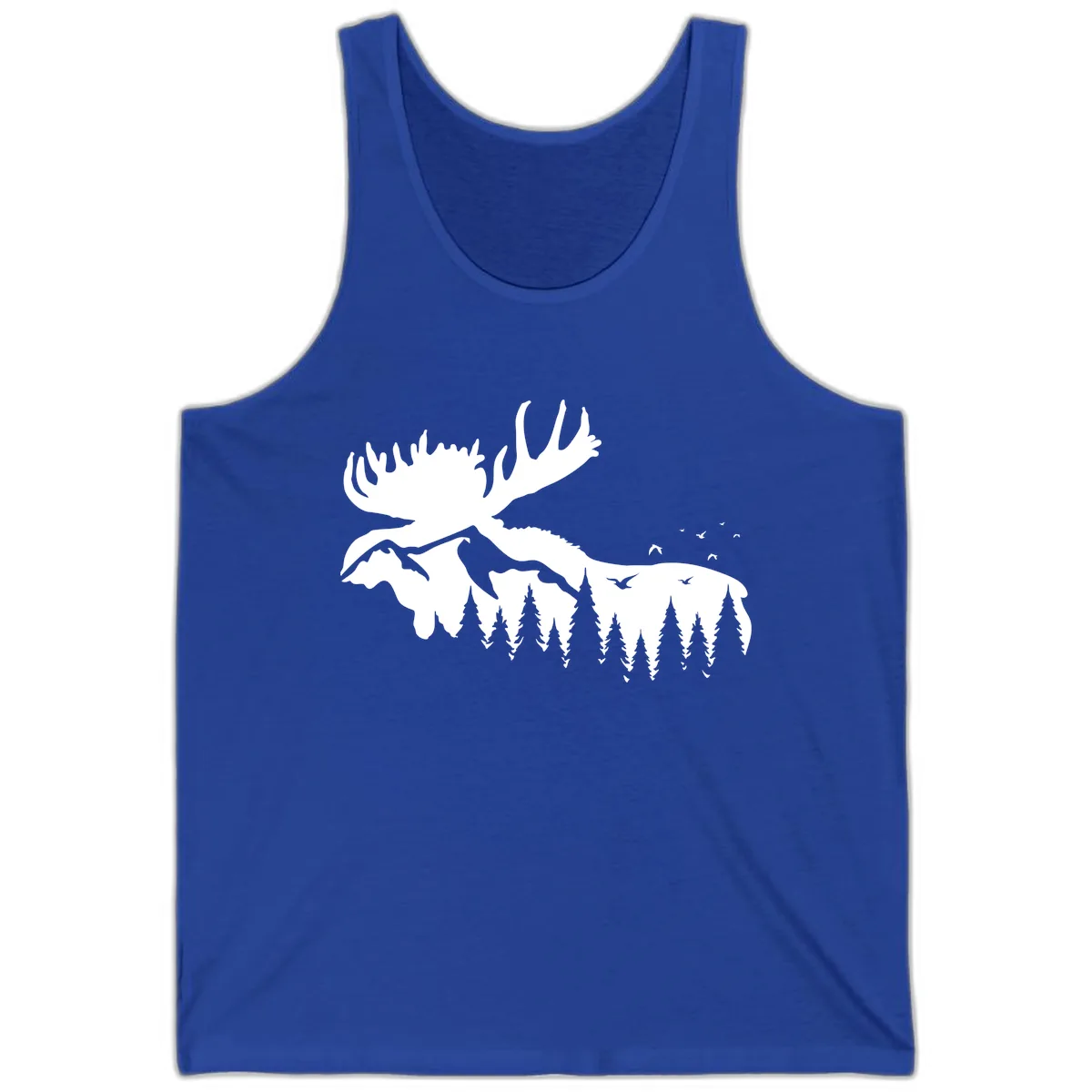 Moose Mountain Forest Silhouette Tank in True Royal