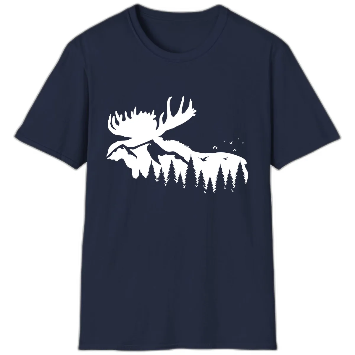 Moose Mountain Forest Silhouette T-Shirt in Navy