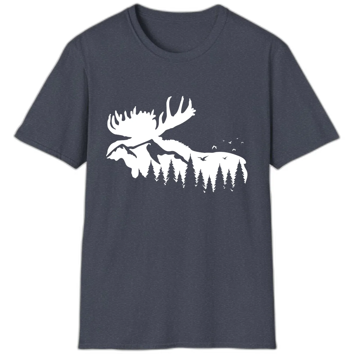 Moose Mountain Forest Silhouette T-Shirt in Heather Navy