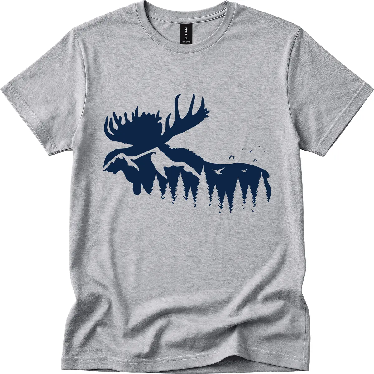 Moose Mountain Forest Silhouette T-Shirt in Sport Grey