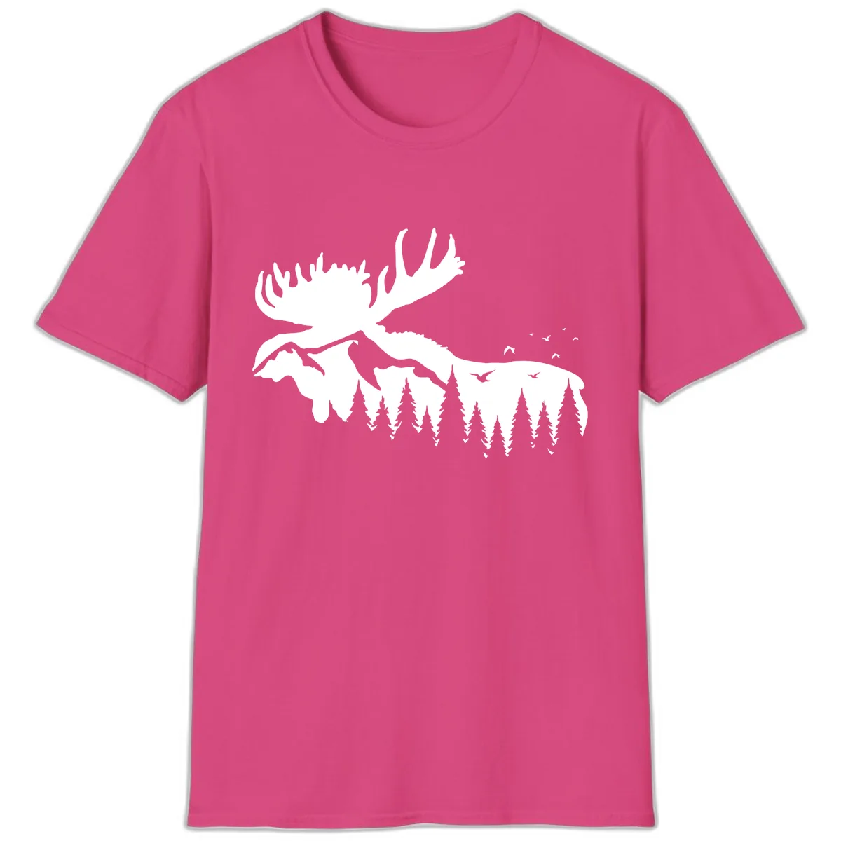 Moose Mountain Forest Silhouette T-Shirt in Heliconia