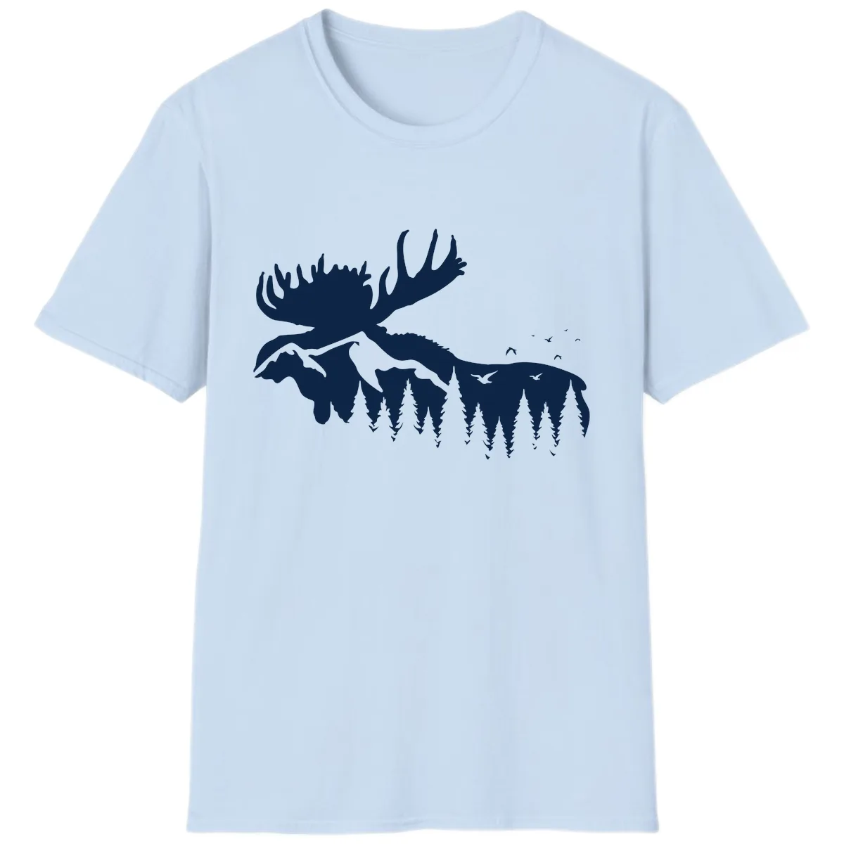 Moose Mountain Forest Silhouette T-Shirt in Light Blue
