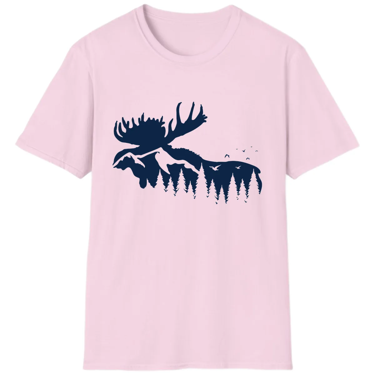 Moose Mountain Forest Silhouette T-Shirt in Light Pink