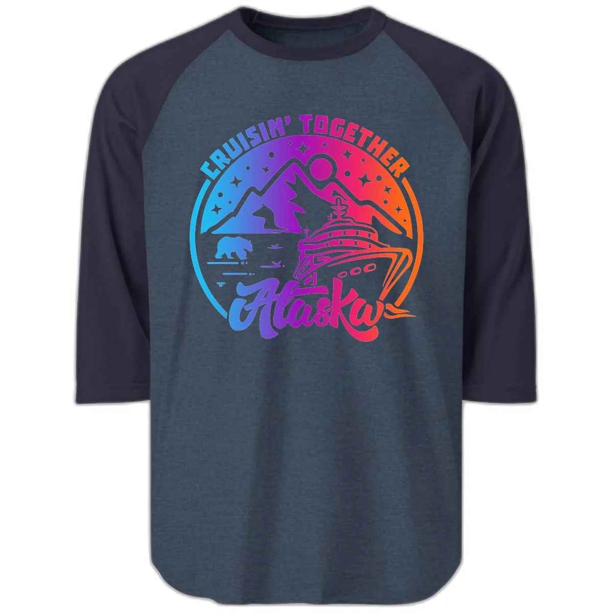 Cruisin' Together Alaska Raglan 3/4 in Heather Denim Navy
