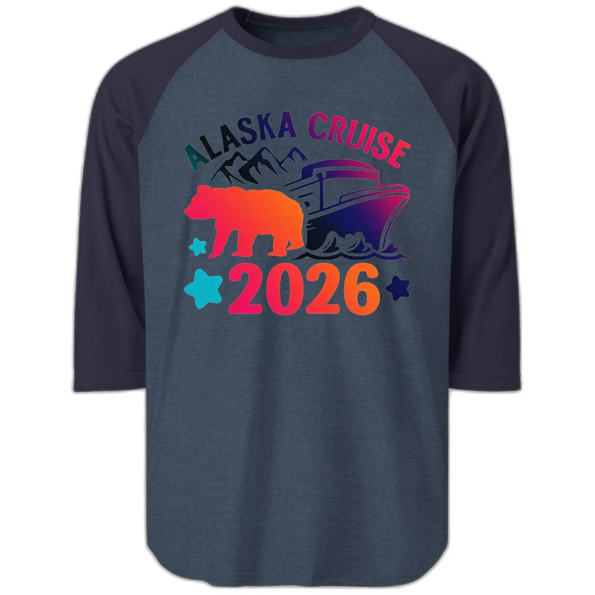 Alaska Cruise 2026 Adventure Raglan 3/4 in Heather Denim Navy