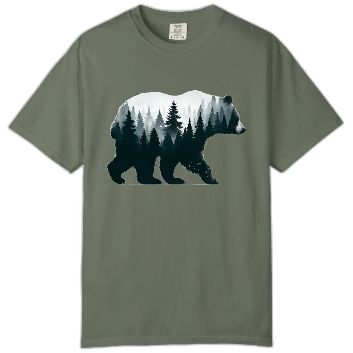 Bear in the Forest Double Exposure Comfort Color in Moss