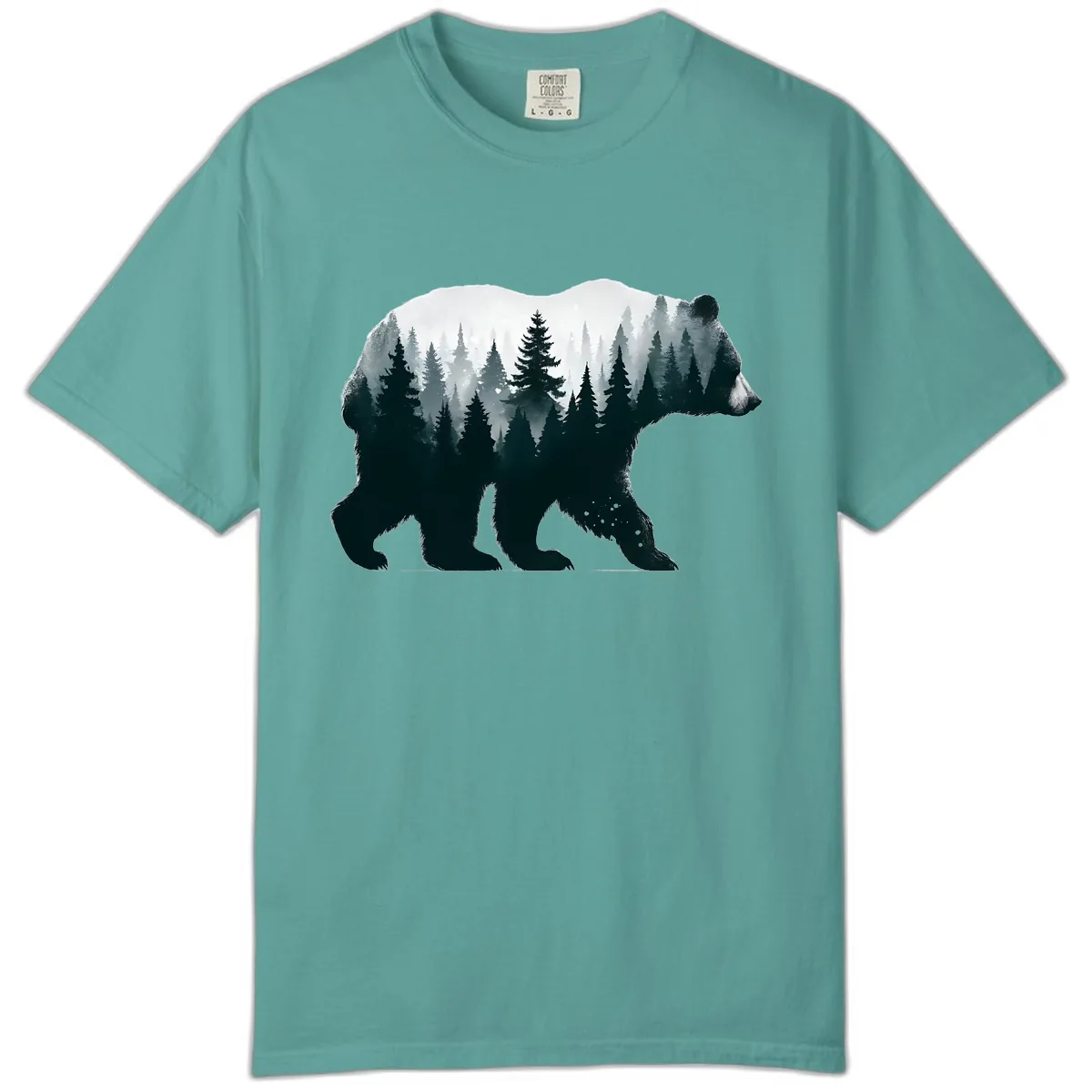 Bear in the Forest Double Exposure Comfort Color in Seafoam