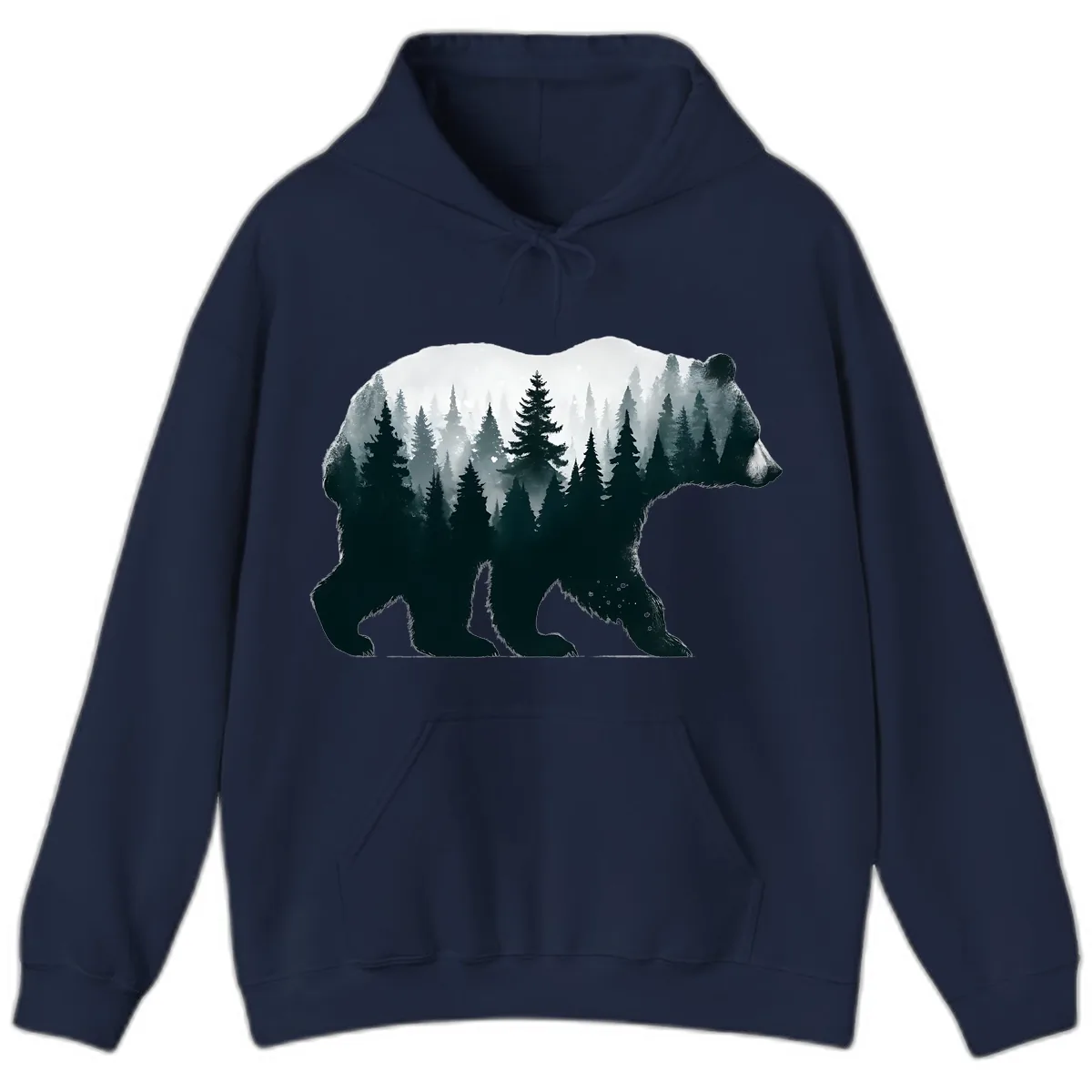 Bear in the Forest Double Exposure Hoodie in Navy