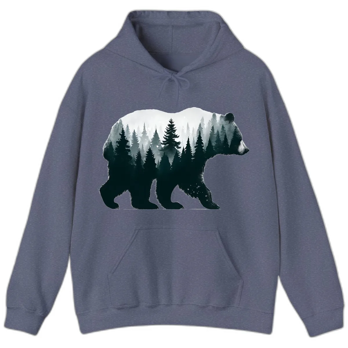 Bear in the Forest Double Exposure Hoodie in Heather Navy