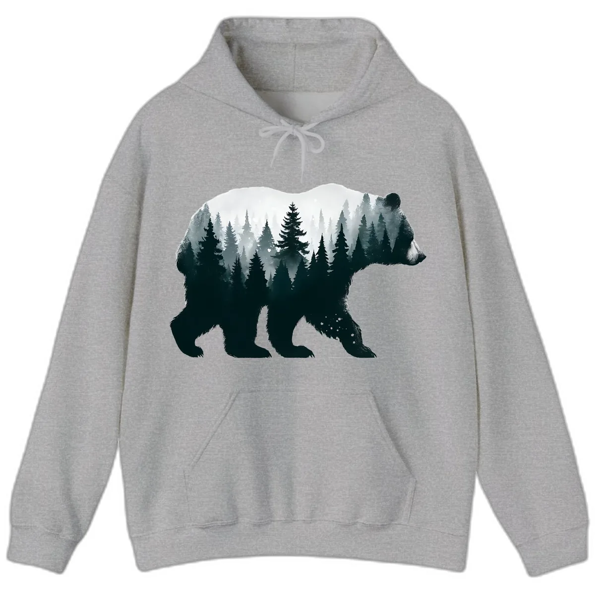 Bear in the Forest Double Exposure Hoodie in Sport Grey