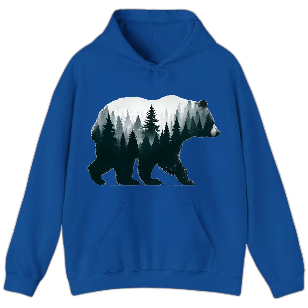 Bear in the Forest Double Exposure Hoodie in Royal