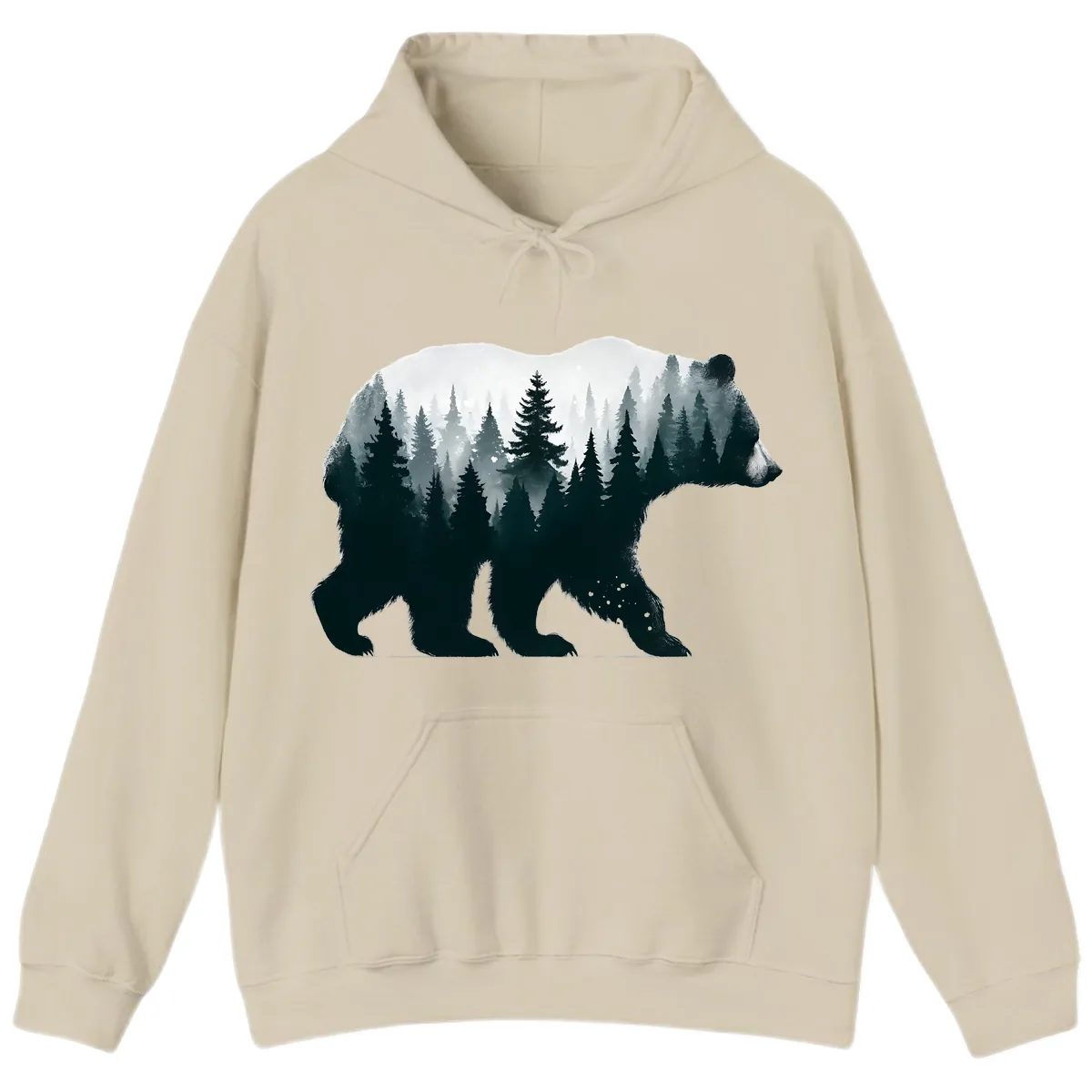 Bear in the Forest Double Exposure Hoodie in Sand