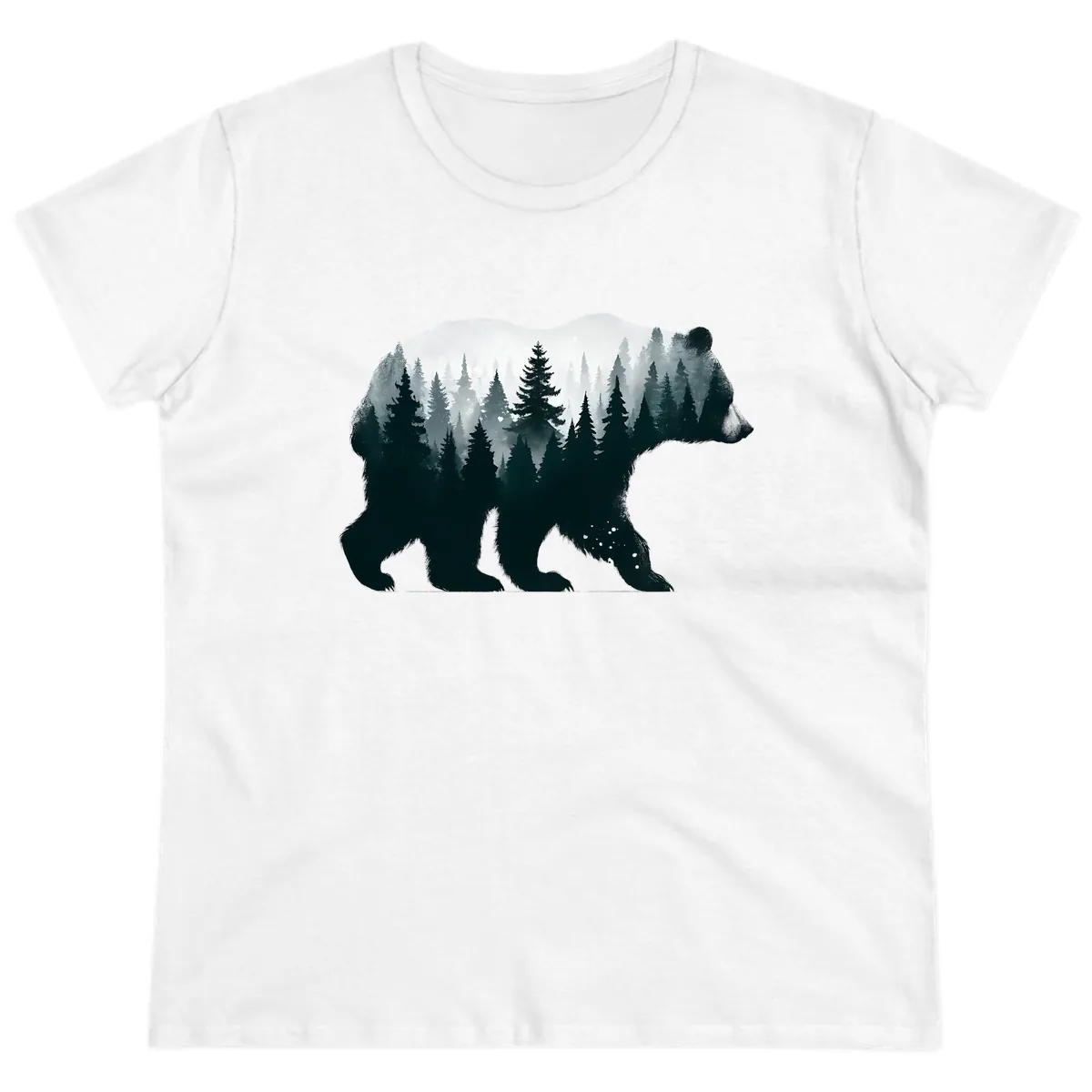 Bear in the Forest Double Exposure Ladies Tee in White