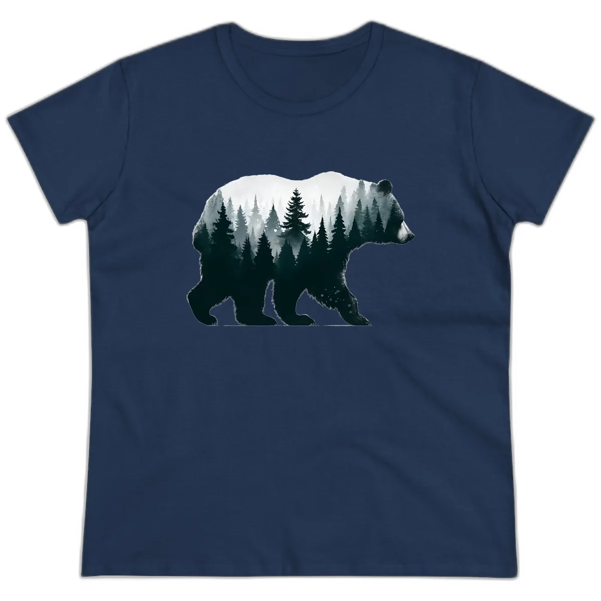 Bear in the Forest Double Exposure Ladies Tee in Navy