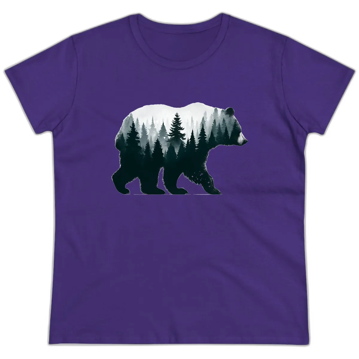 Bear in the Forest Double Exposure Ladies Tee in Purple