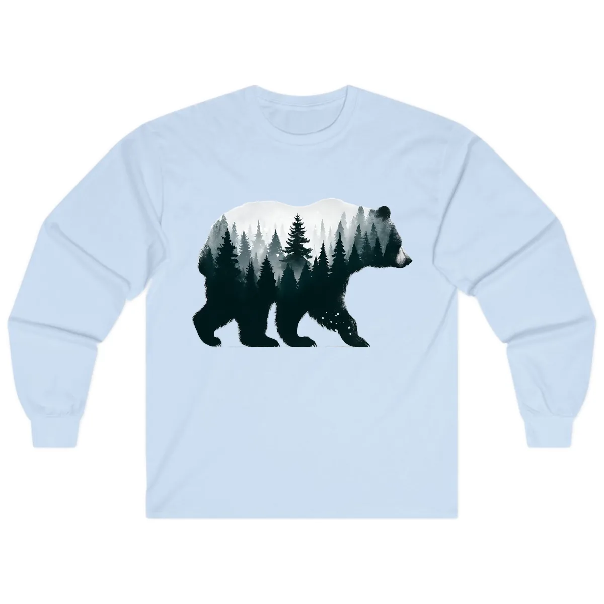 Bear in the Forest Double Exposure Long Sleeve in Light Blue