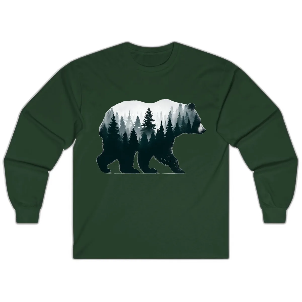 Bear in the Forest Double Exposure Long Sleeve in Forest Green