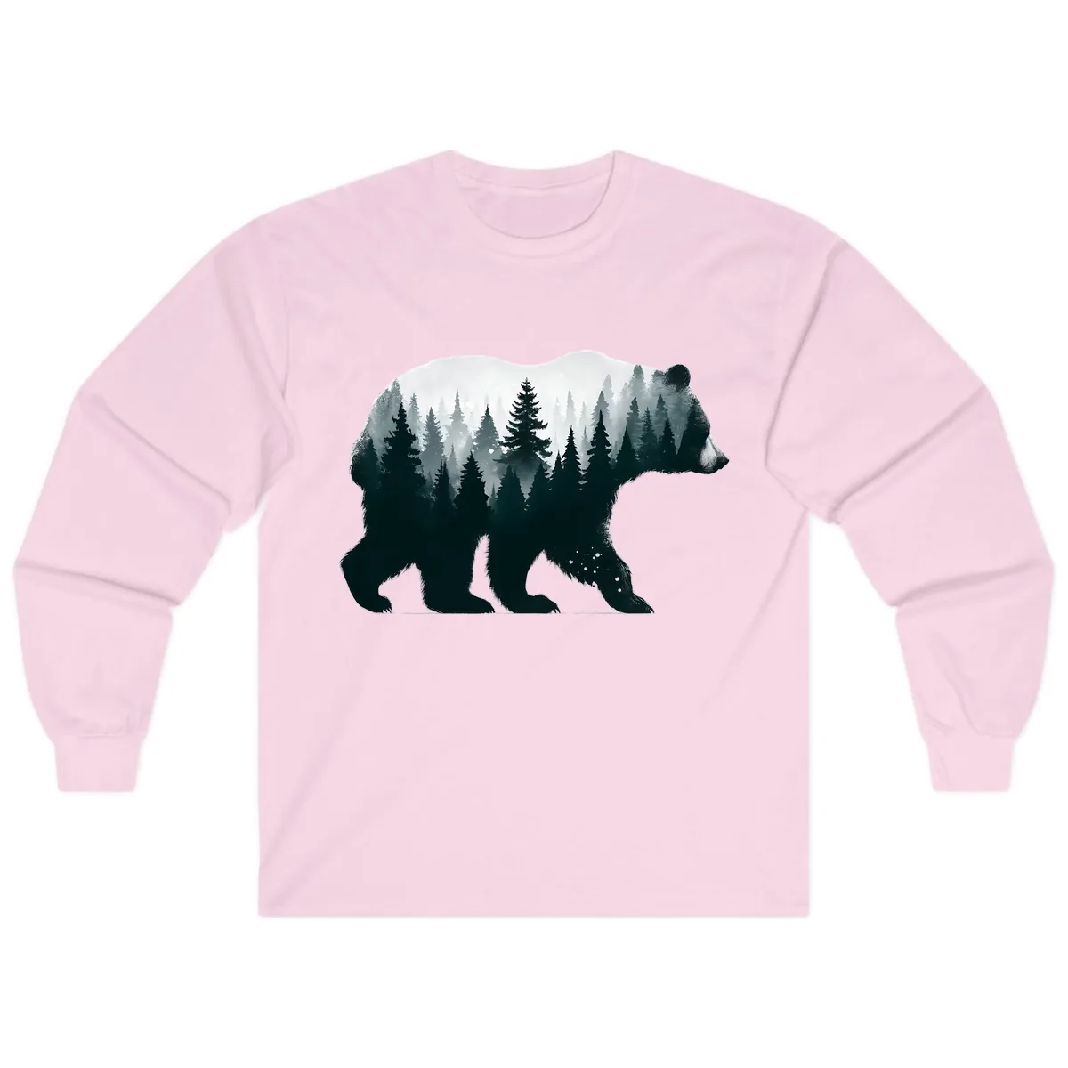 Bear in the Forest Double Exposure Long Sleeve in Light Pink