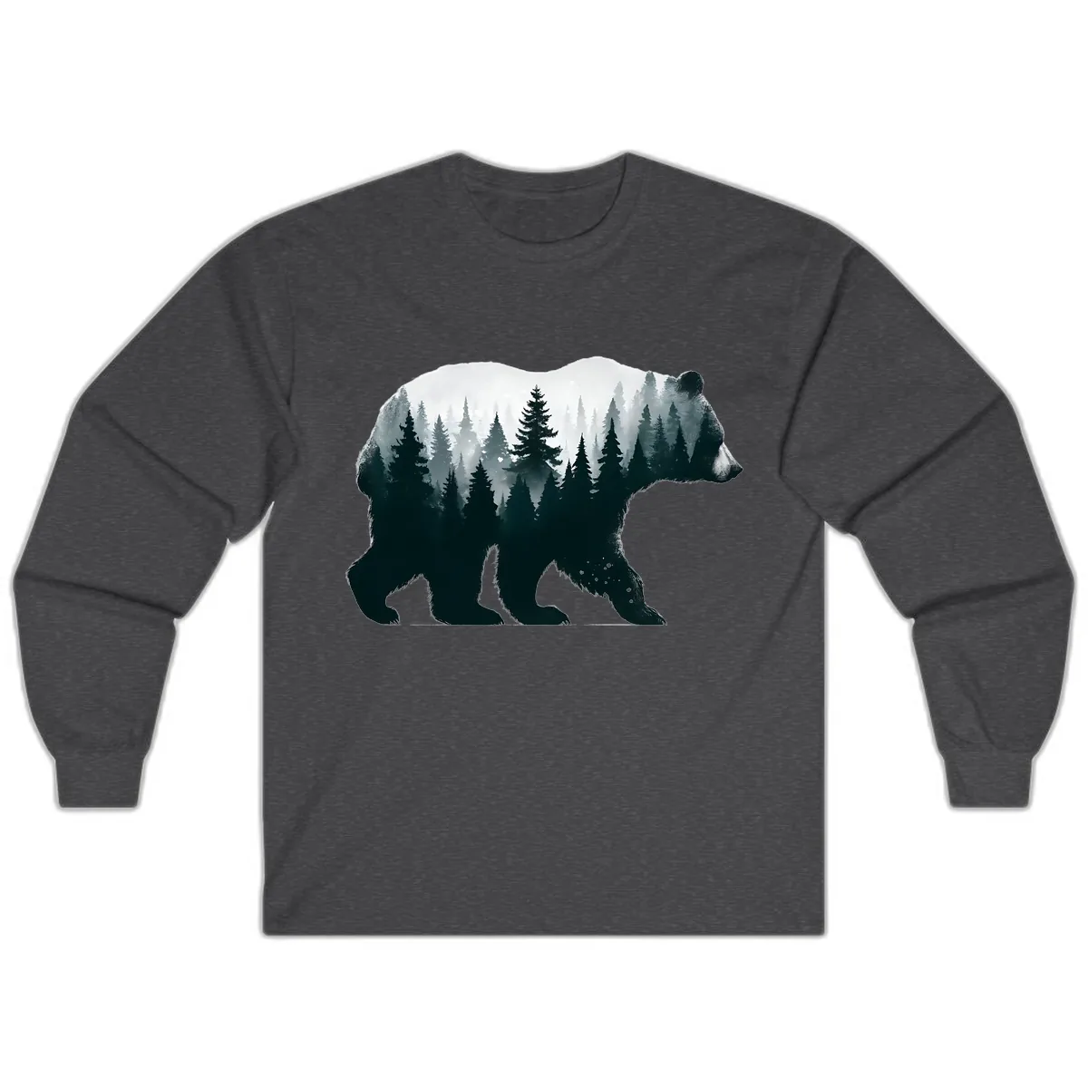 Bear in the Forest Double Exposure Long Sleeve in Dark Heather