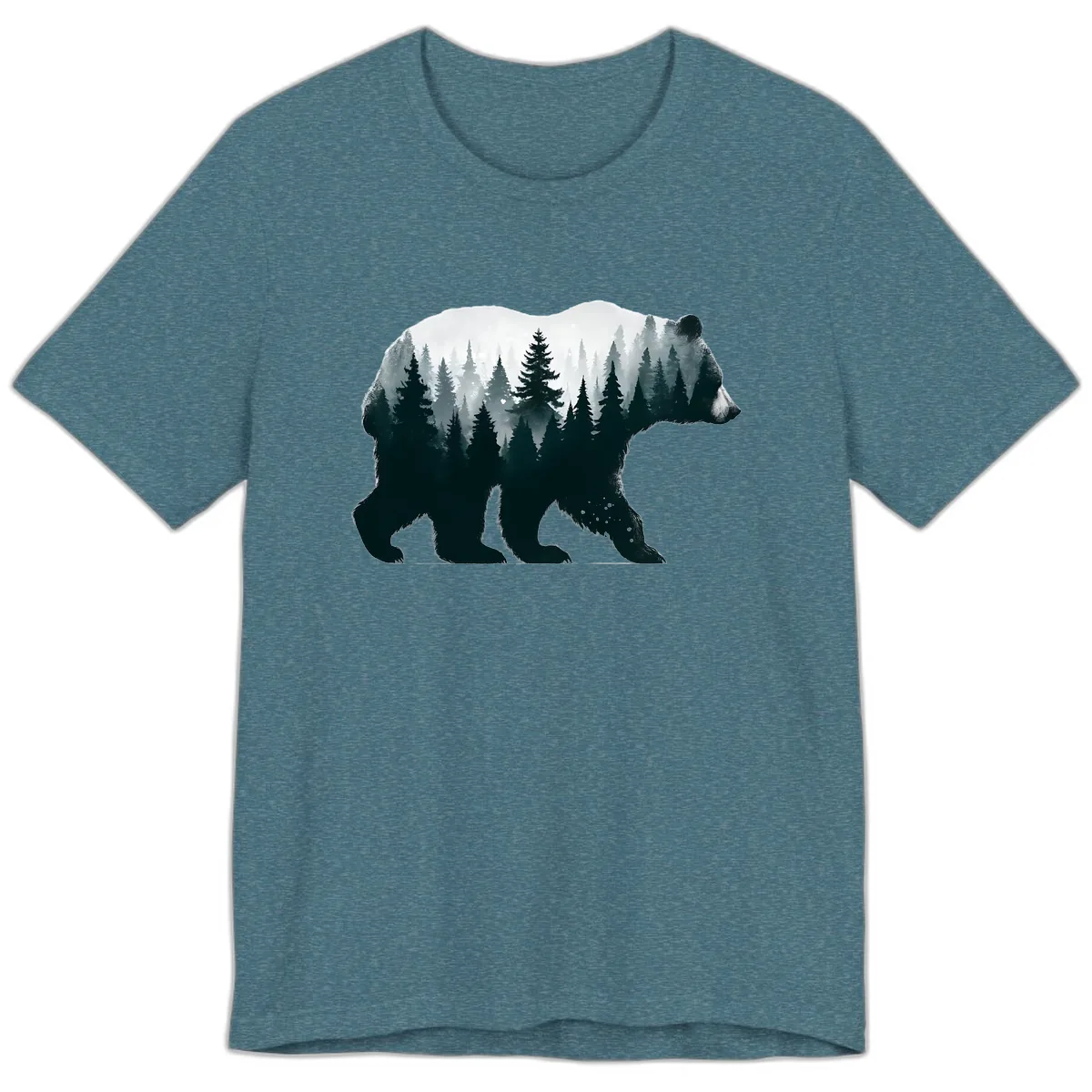 Bear in the Forest Double Exposure Premium T-Shirt in Heather Deep Teal