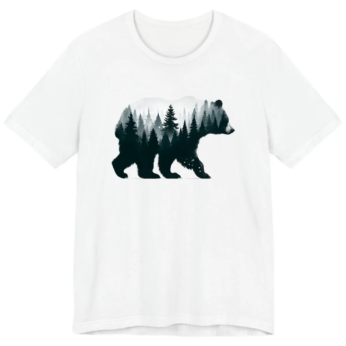 Bear in the Forest Double Exposure Premium T-Shirt in White