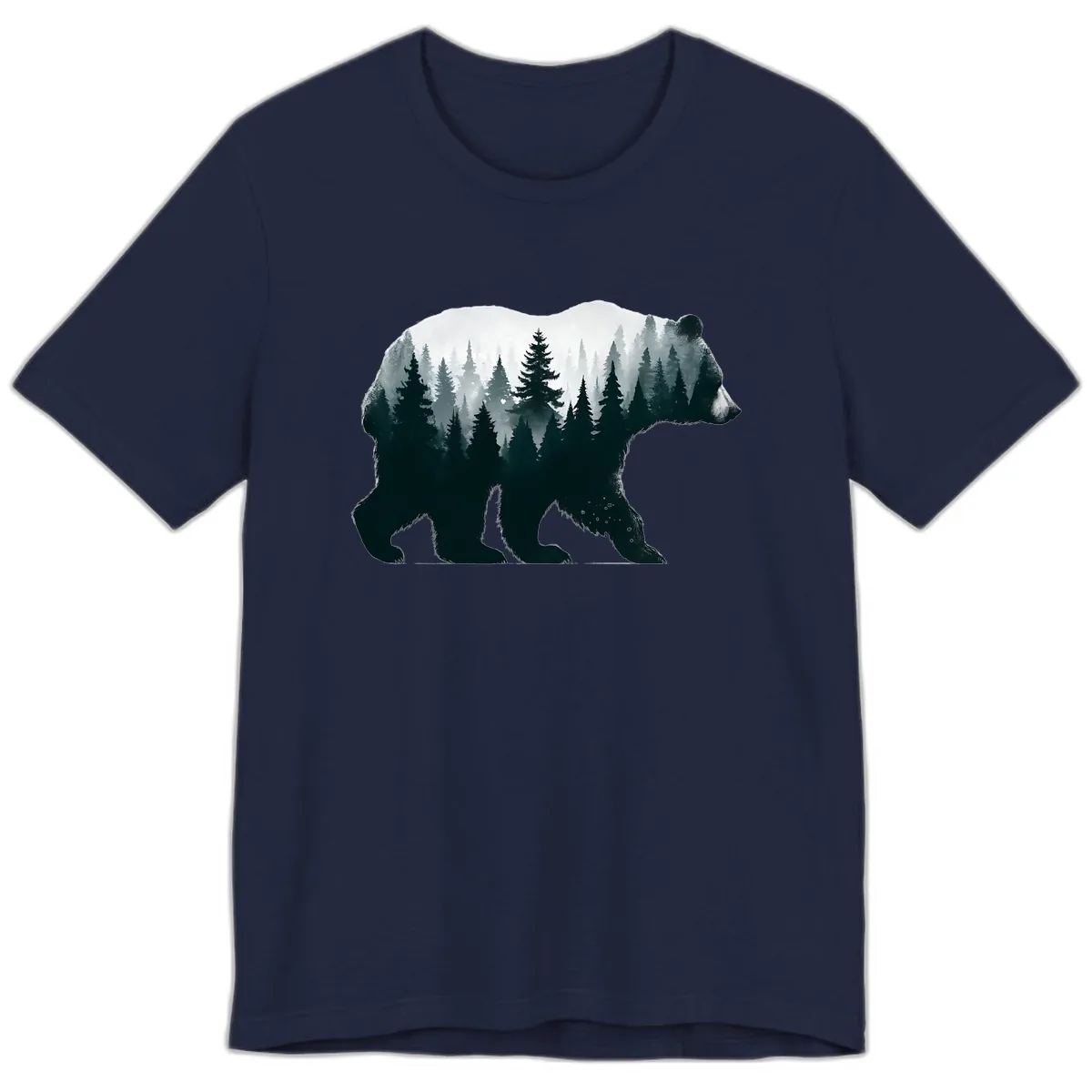 Bear in the Forest Double Exposure Premium T-Shirt in Navy