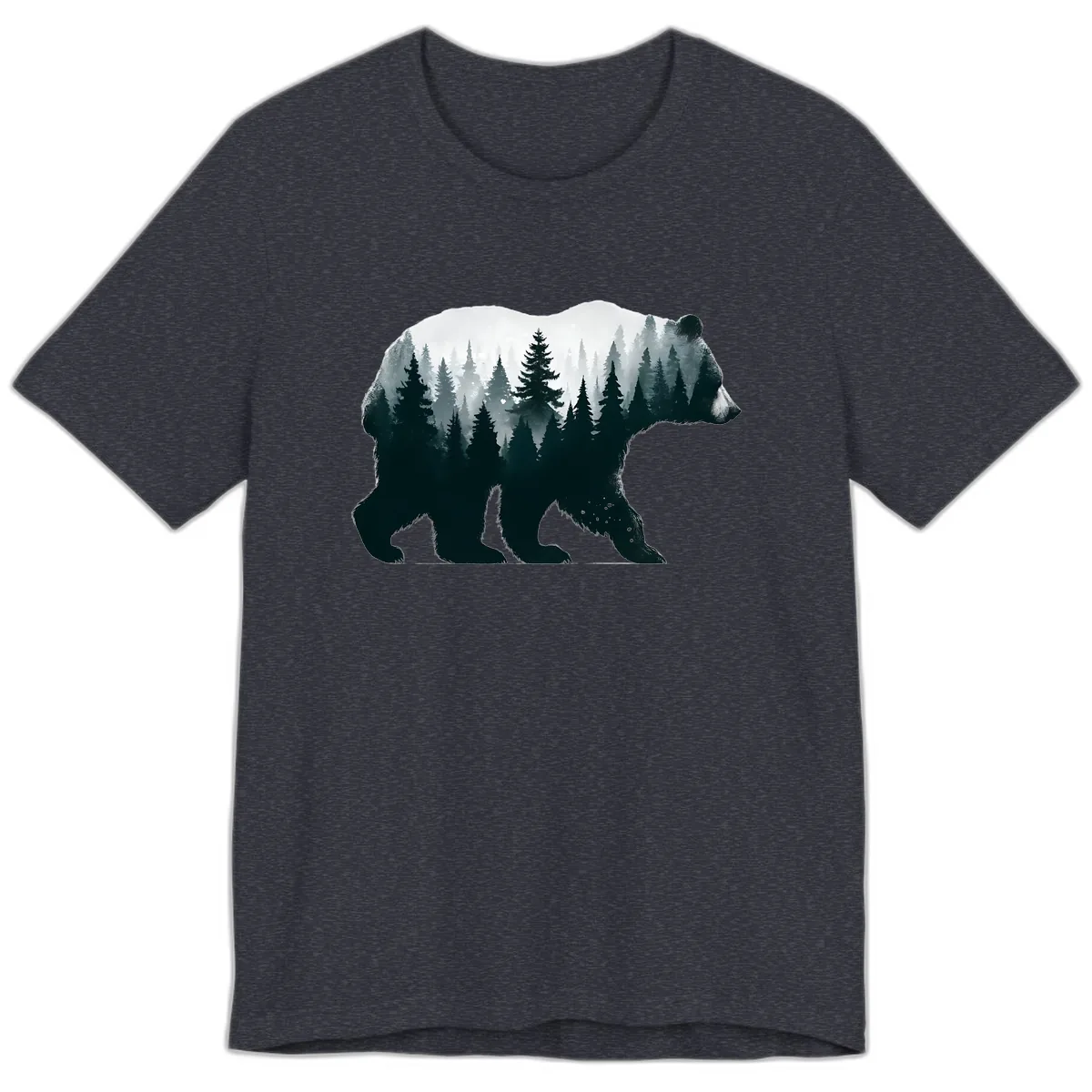 Bear in the Forest Double Exposure Premium T-Shirt in Heather Navy