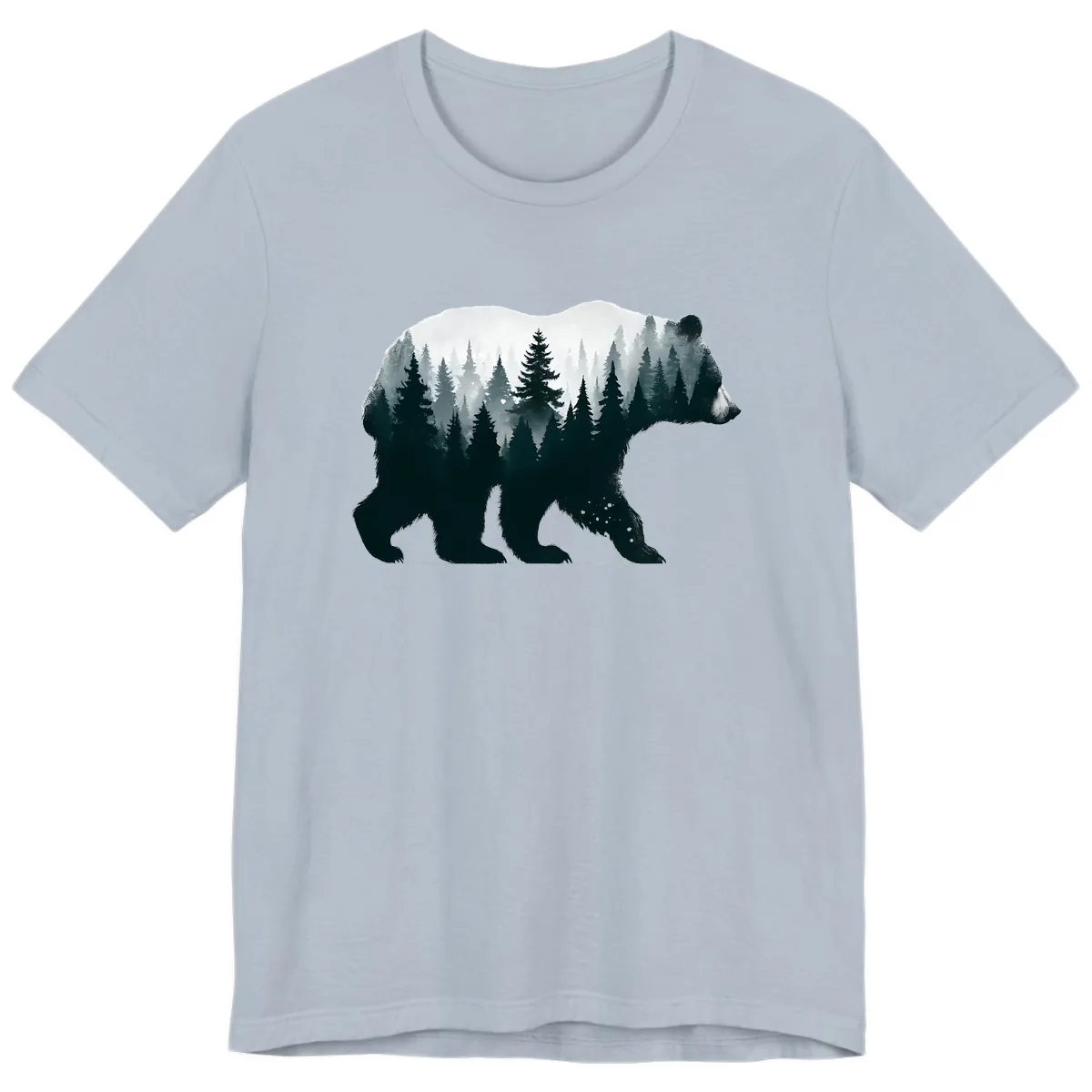 Bear in the Forest Double Exposure Premium T-Shirt in Light Blue