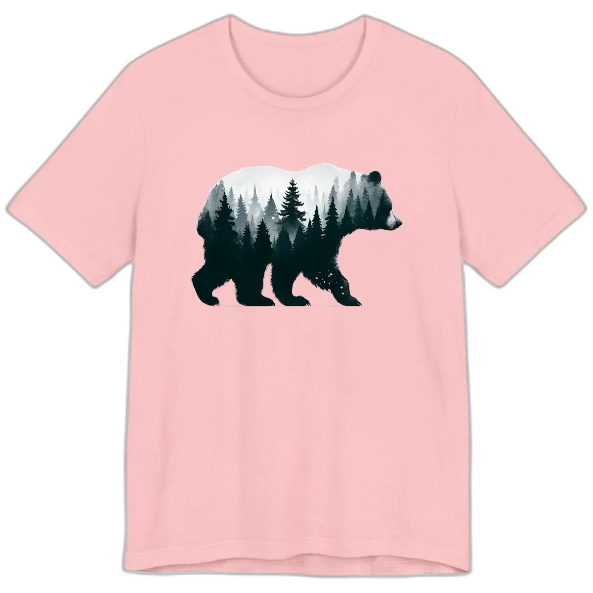 Bear in the Forest Double Exposure Premium T-Shirt in Pink