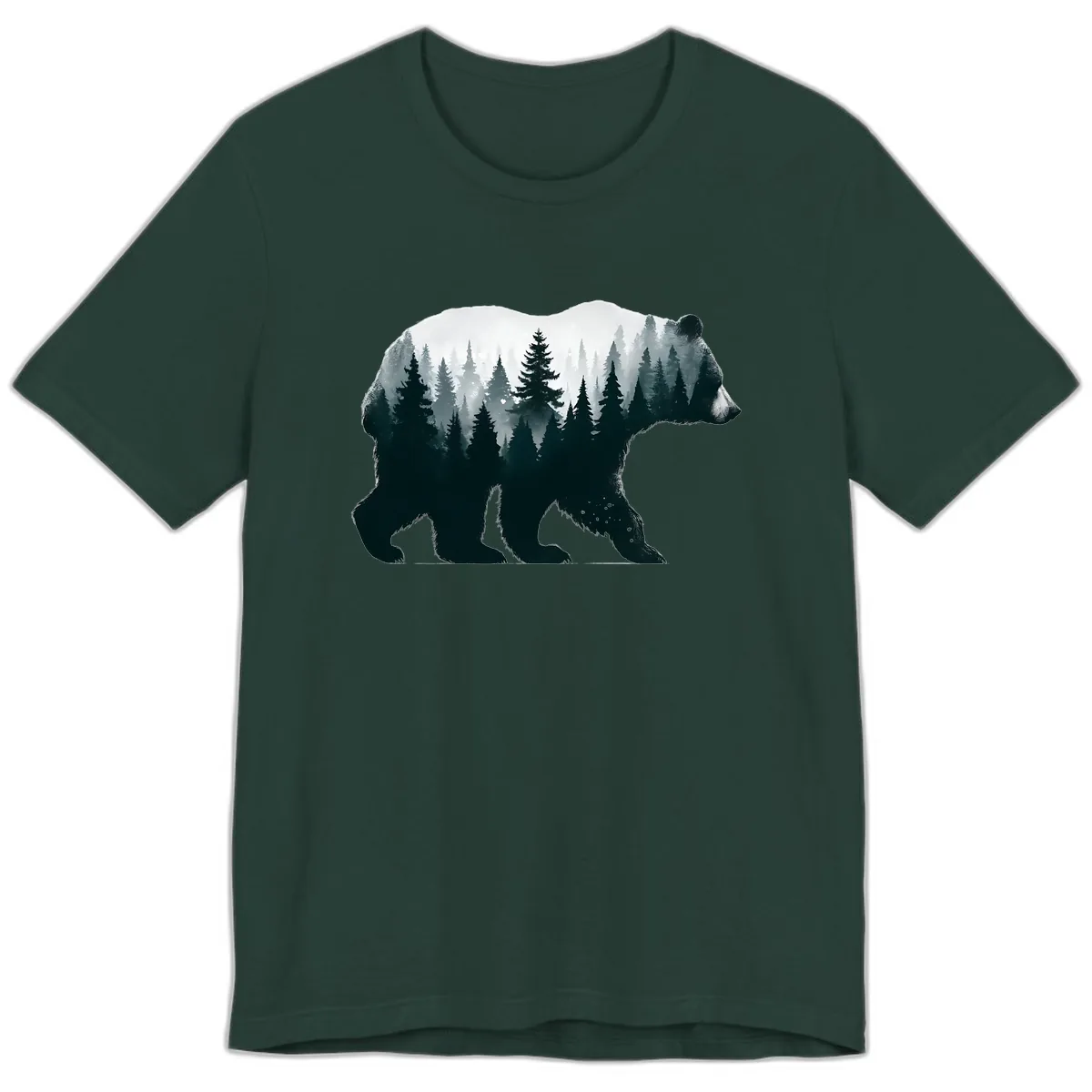 Bear in the Forest Double Exposure Premium T-Shirt in Forest