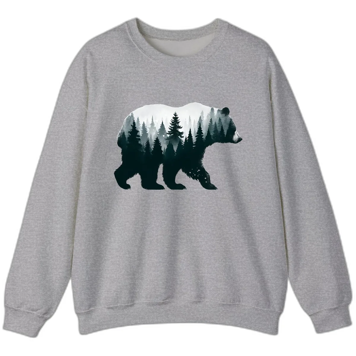 Bear in the Forest Double Exposure Sweatshirt in Sport Grey