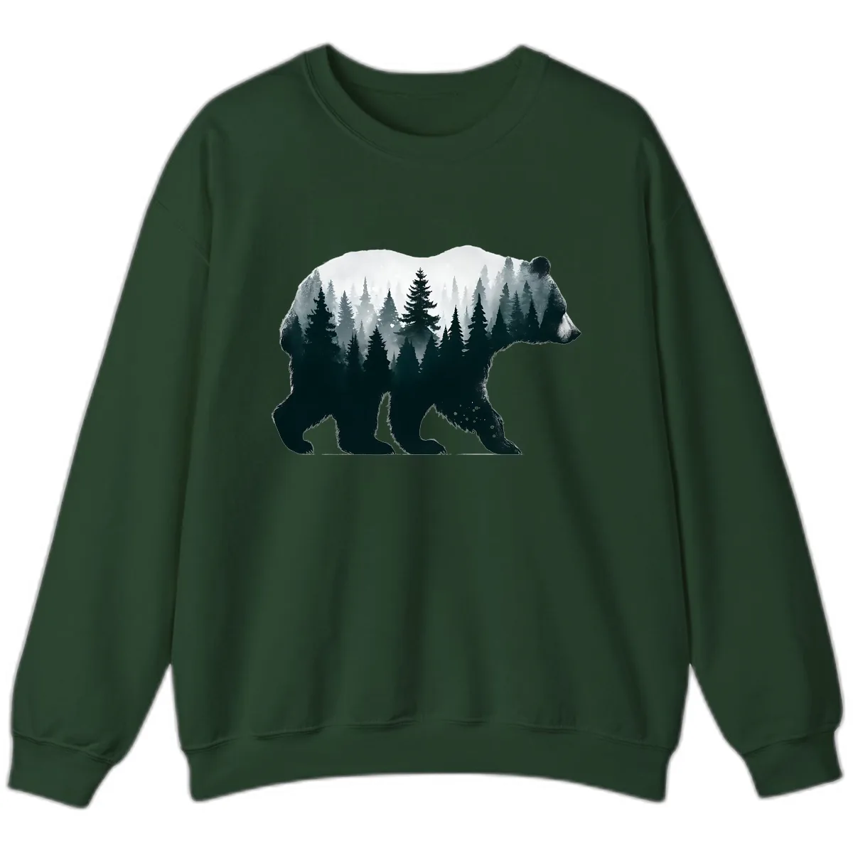 Bear in the Forest Double Exposure Sweatshirt in Forest Green