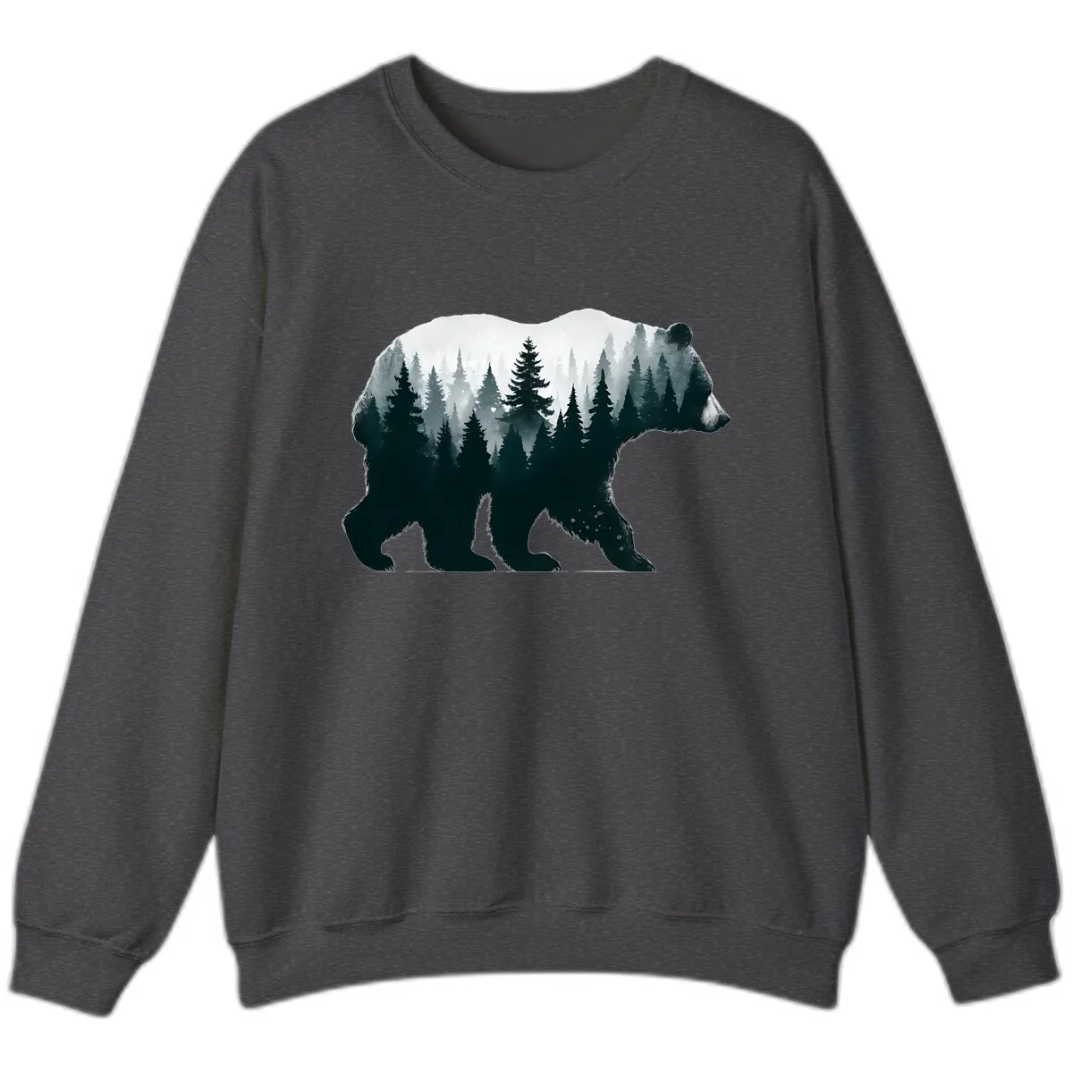 Bear in the Forest Double Exposure Sweatshirt in Dark Heather