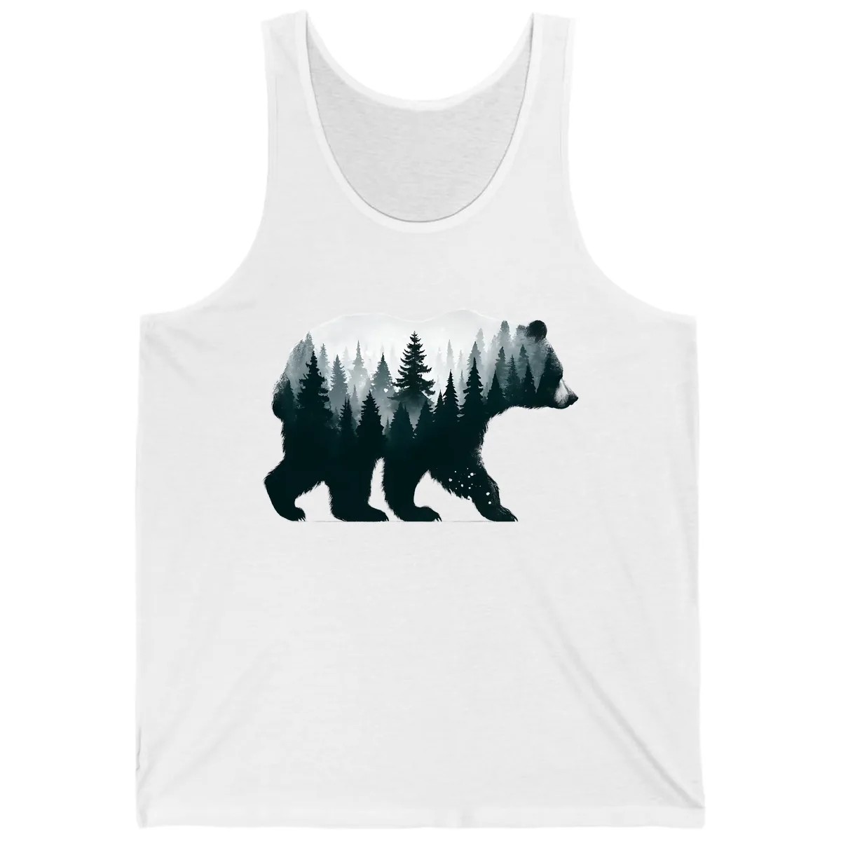 Bear in the Forest Double Exposure Tank in White