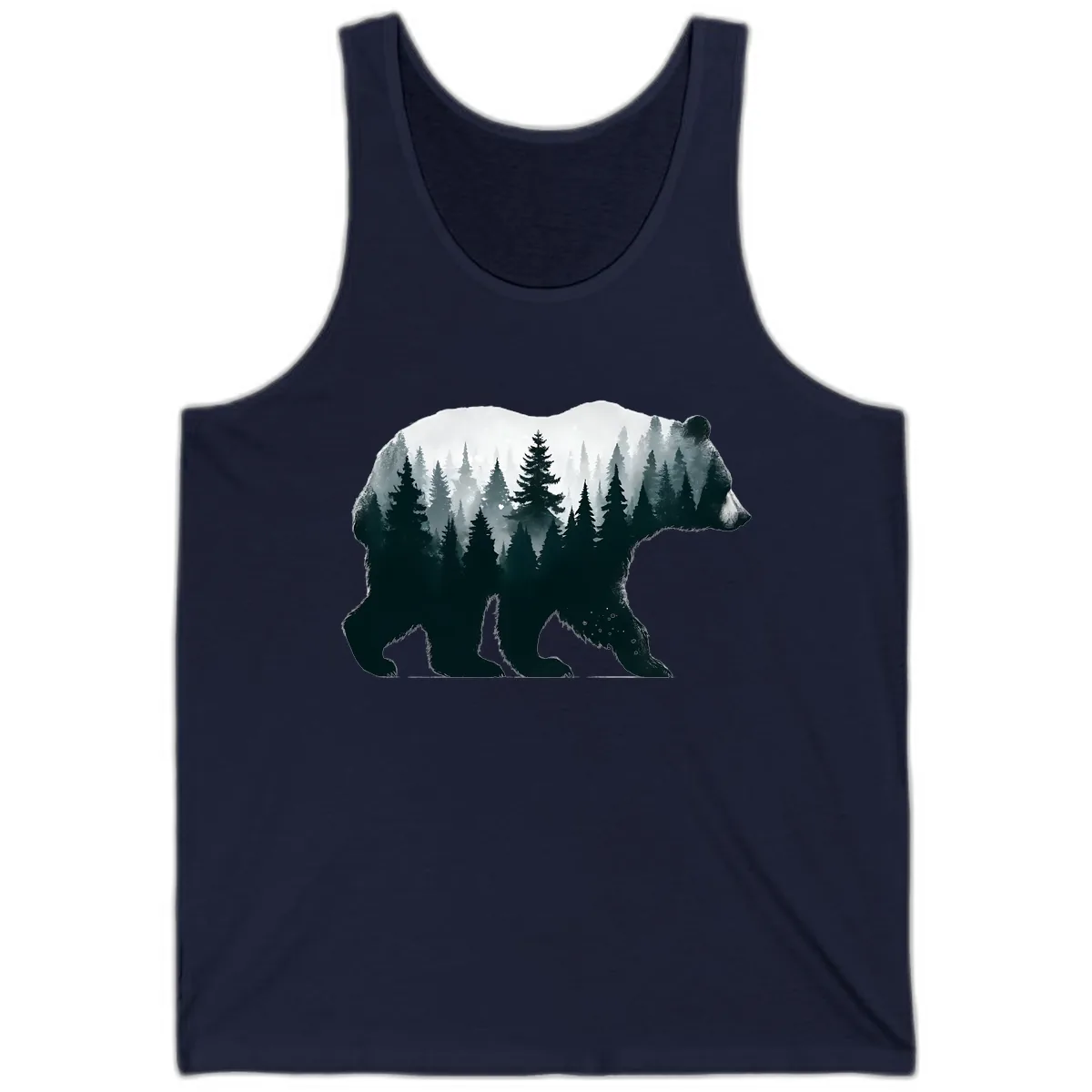 Bear in the Forest Double Exposure Tank in Navy