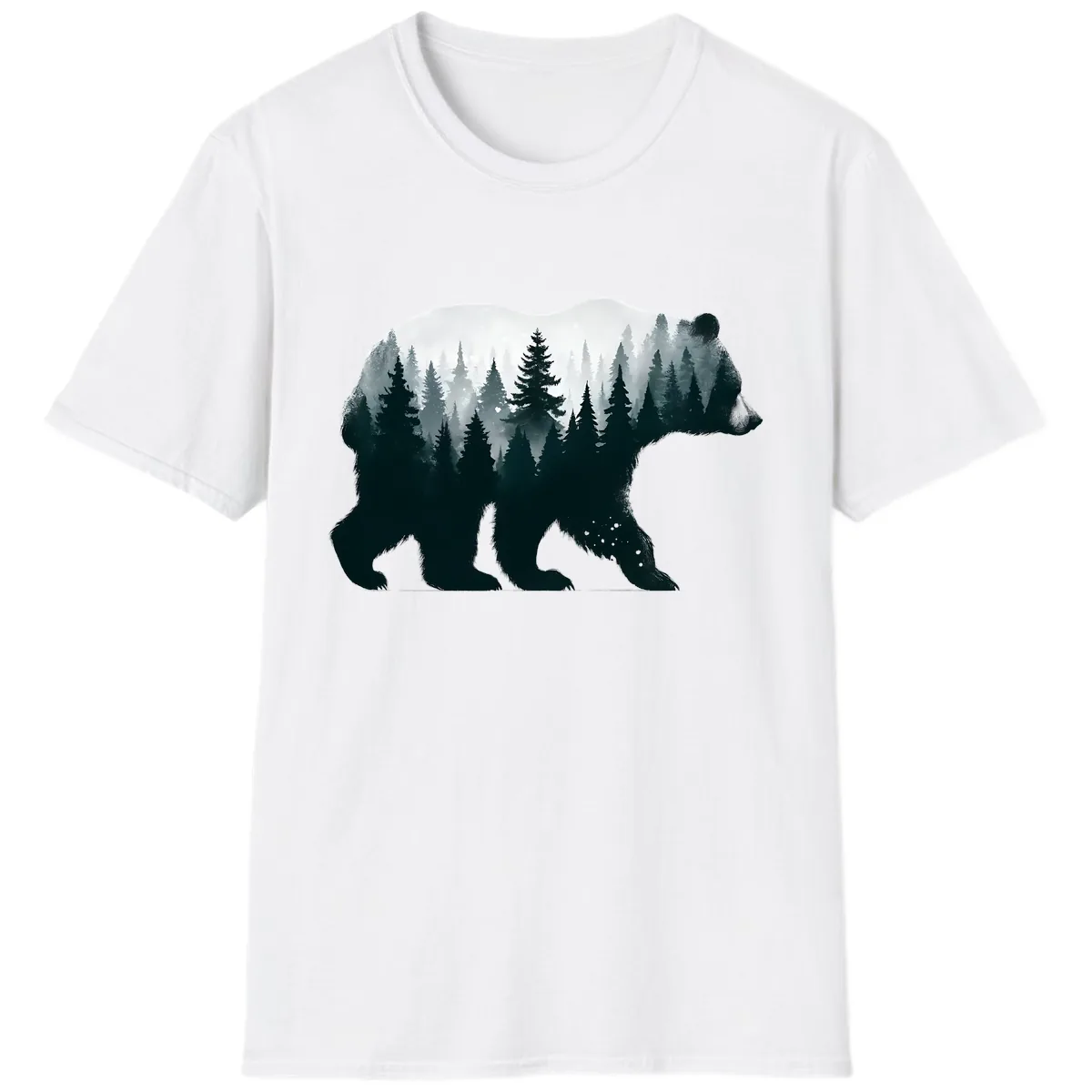Bear in the Forest Double Exposure T-Shirt in White